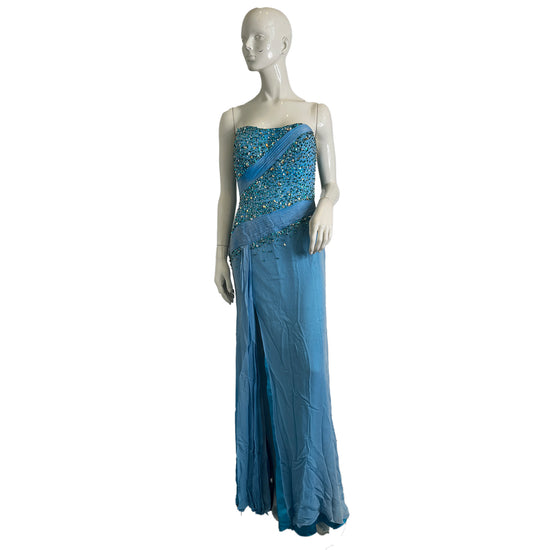 Tiffany Designs Gown Strapless Rhinestone Embellished Bodice Leg-Slit Light Blue Size 12 SKU 000351-2