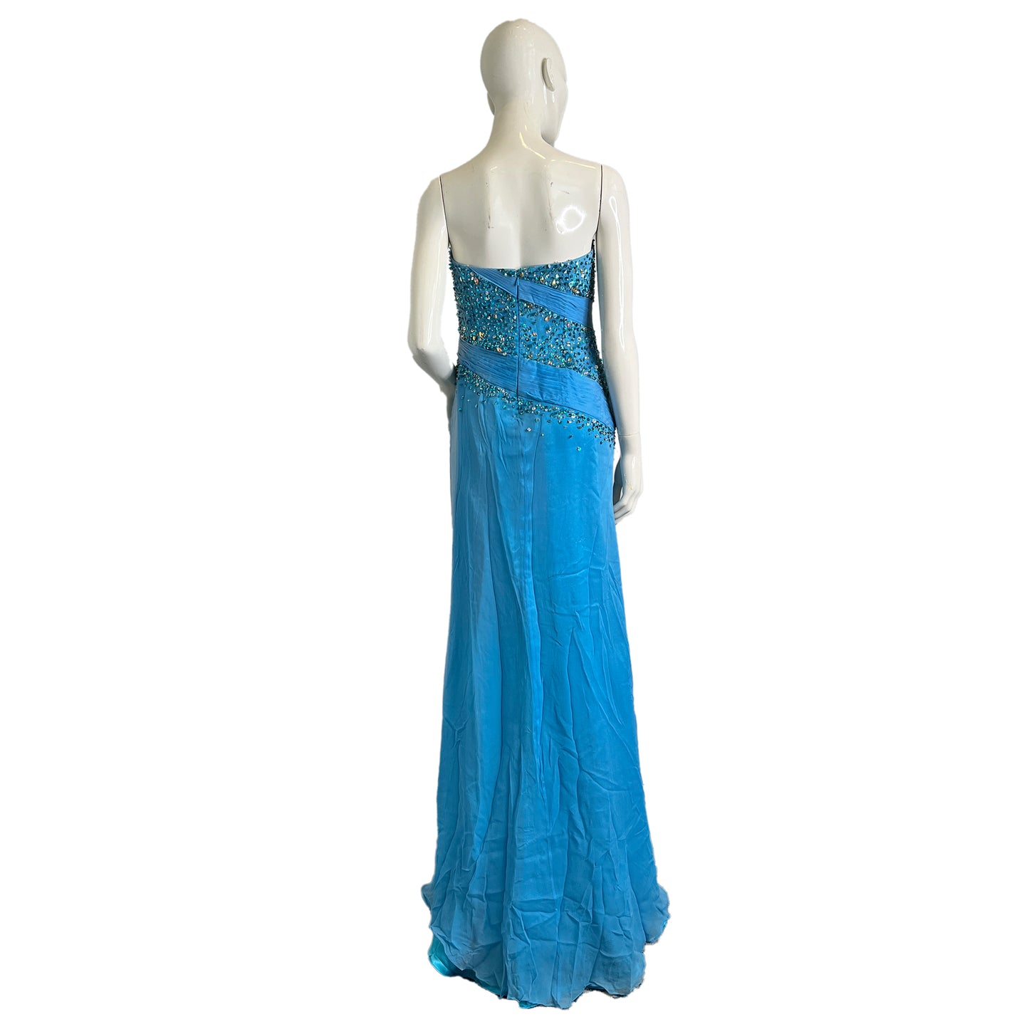 Tiffany Designs Gown Strapless Rhinestone Embellished Bodice Leg-Slit Light Blue Size 12 SKU 000351-2