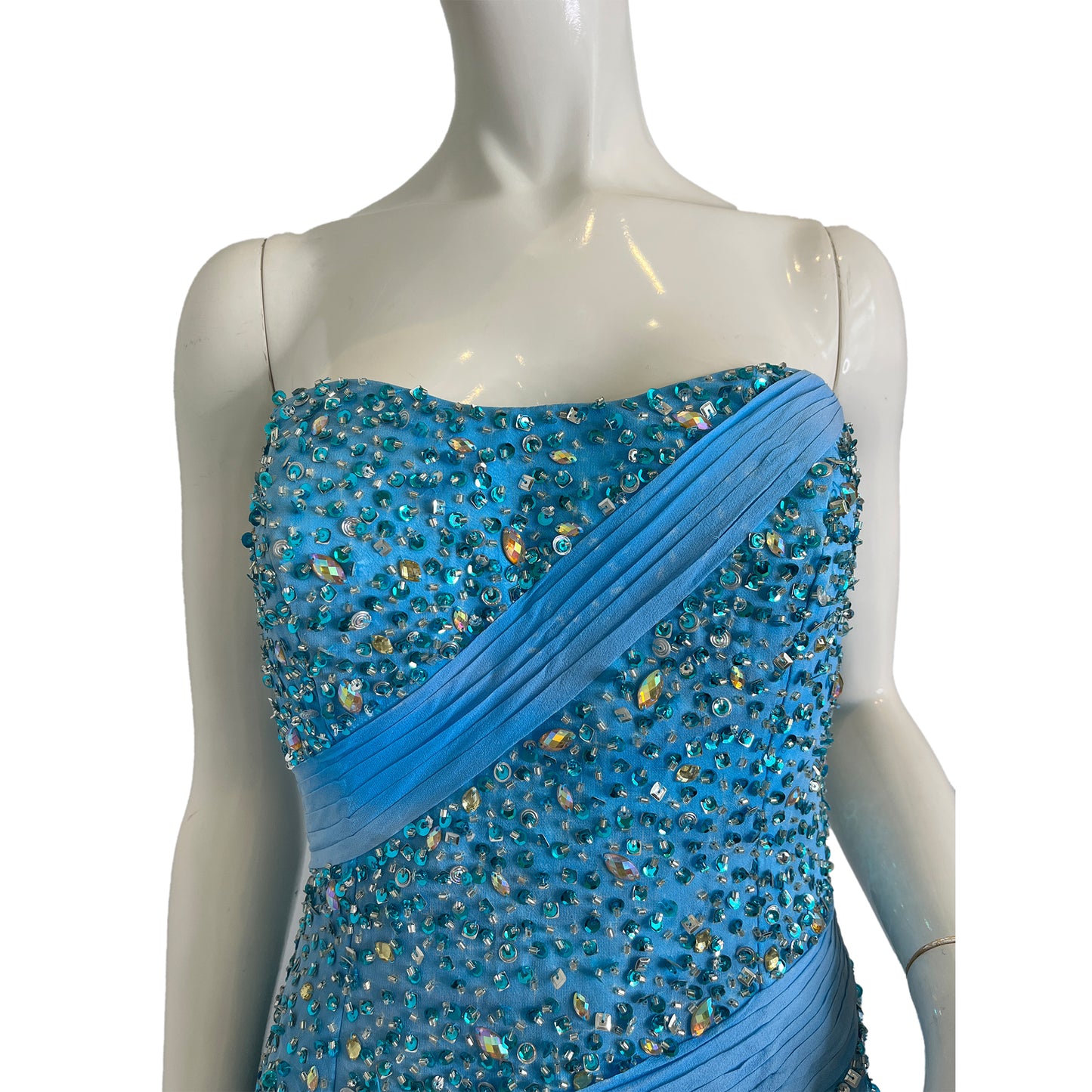 Tiffany Designs Gown Strapless Rhinestone Embellished Bodice Leg-Slit Light Blue Size 12 SKU 000351-2