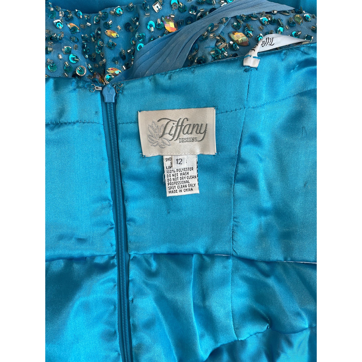 Tiffany Designs Gown Strapless Rhinestone Embellished Bodice Leg-Slit Light Blue Size 12 SKU 000351-2