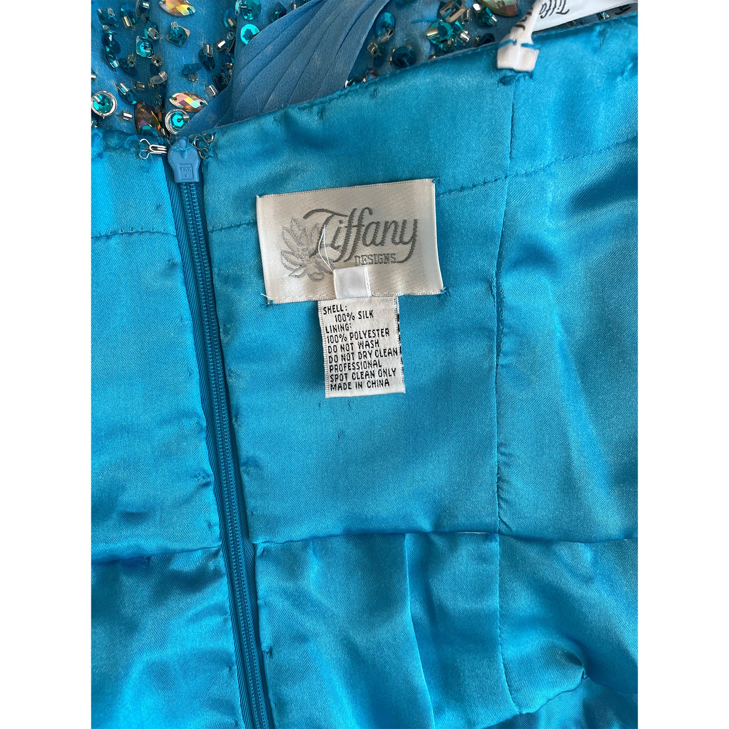 Tiffany Designs Gown Strapless Rhinestone Embellished Bodice Leg-Slit Light Blue Size 12 SKU 000351-2