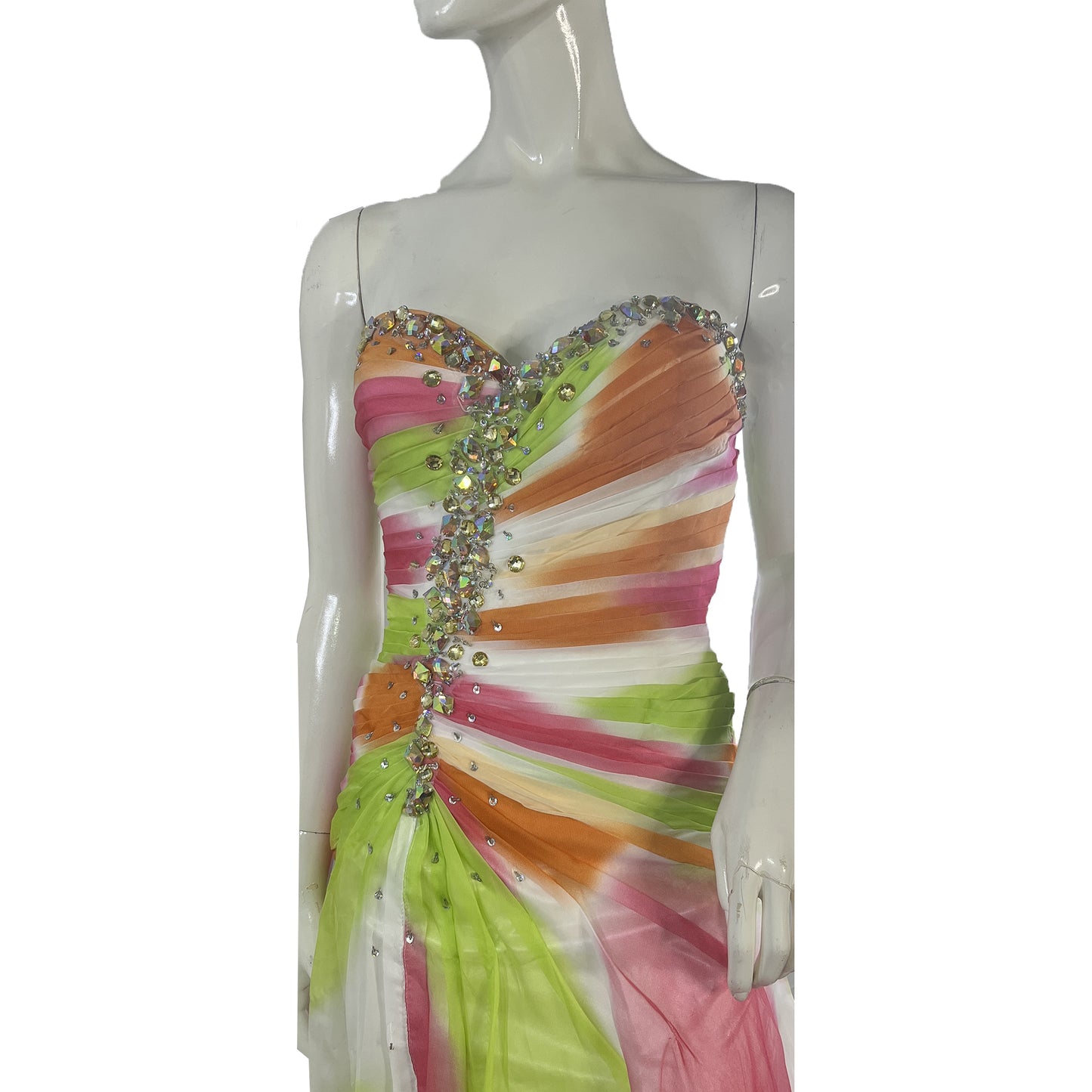Tiffany Designs Gown Strapless Rhinestone Embellished Lime, Orange, Pink, White Size 10 SKU 000379-1