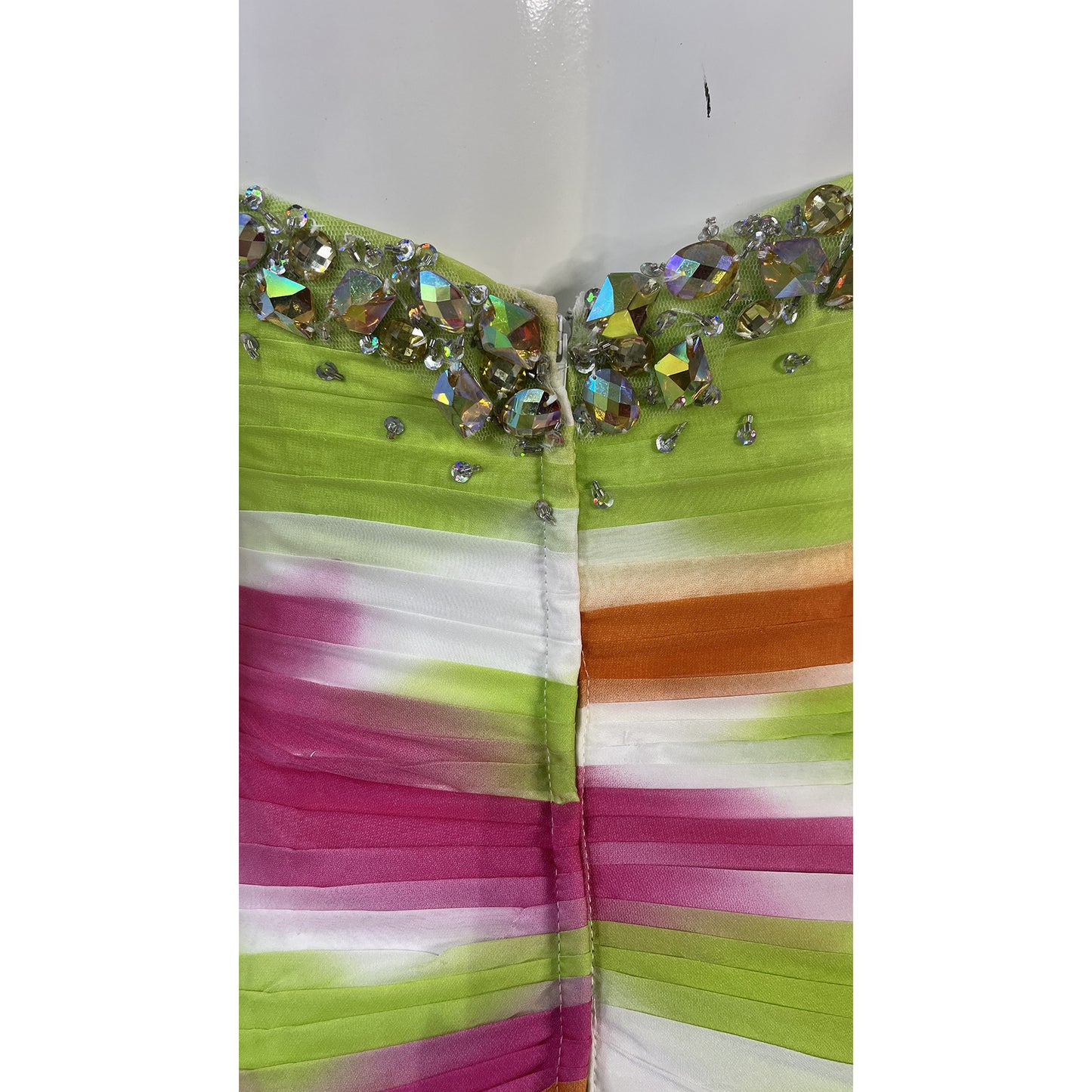 Tiffany Designs Gown Strapless Rhinestone Embellished Lime, Orange, Pink, White Size 10 SKU 000379-1