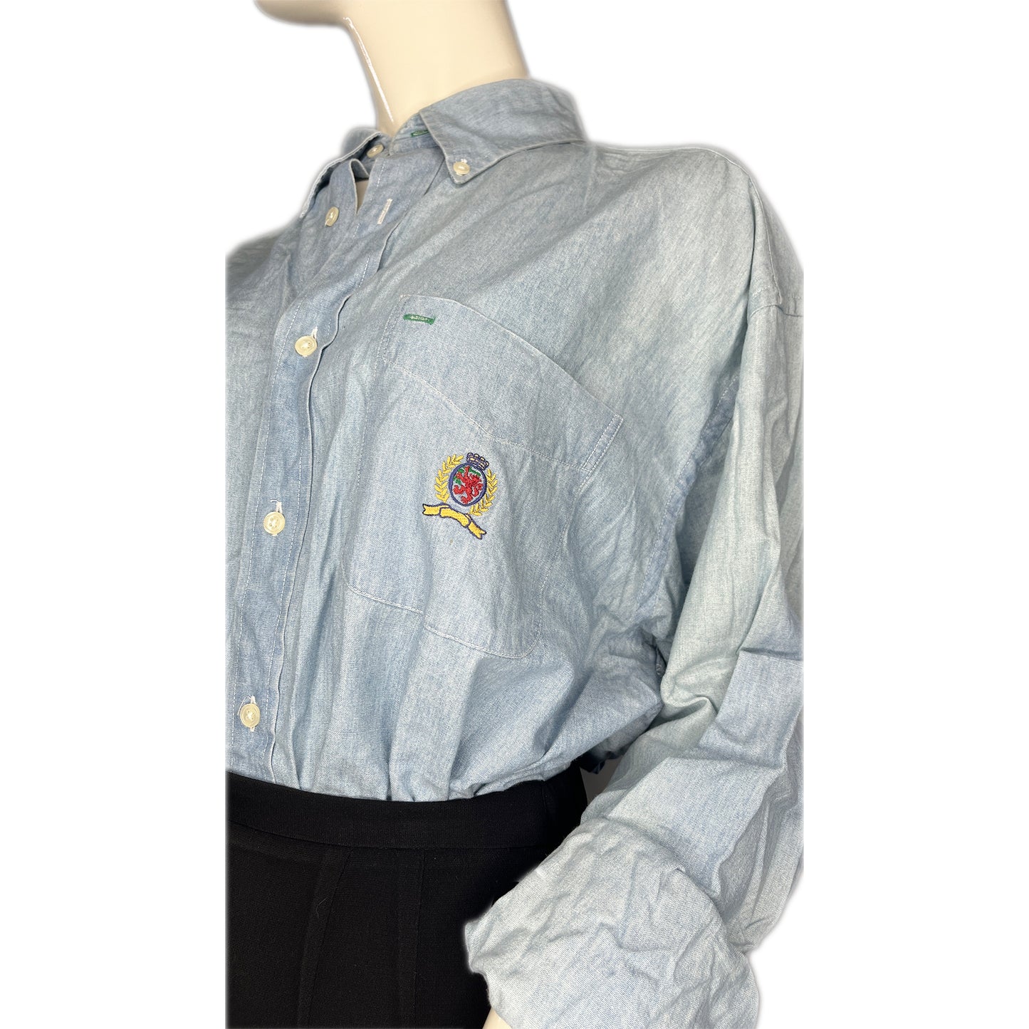Tommy Hilfiger Top Collared Button Down Long Sleeves Light Denim Blue Size L SKU 000256-11