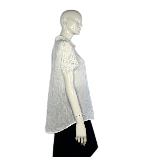 Tommy Hilfiger Top Short Sleeve Lace Collar & Sleeves Button Down White Size L SKU 000273-3