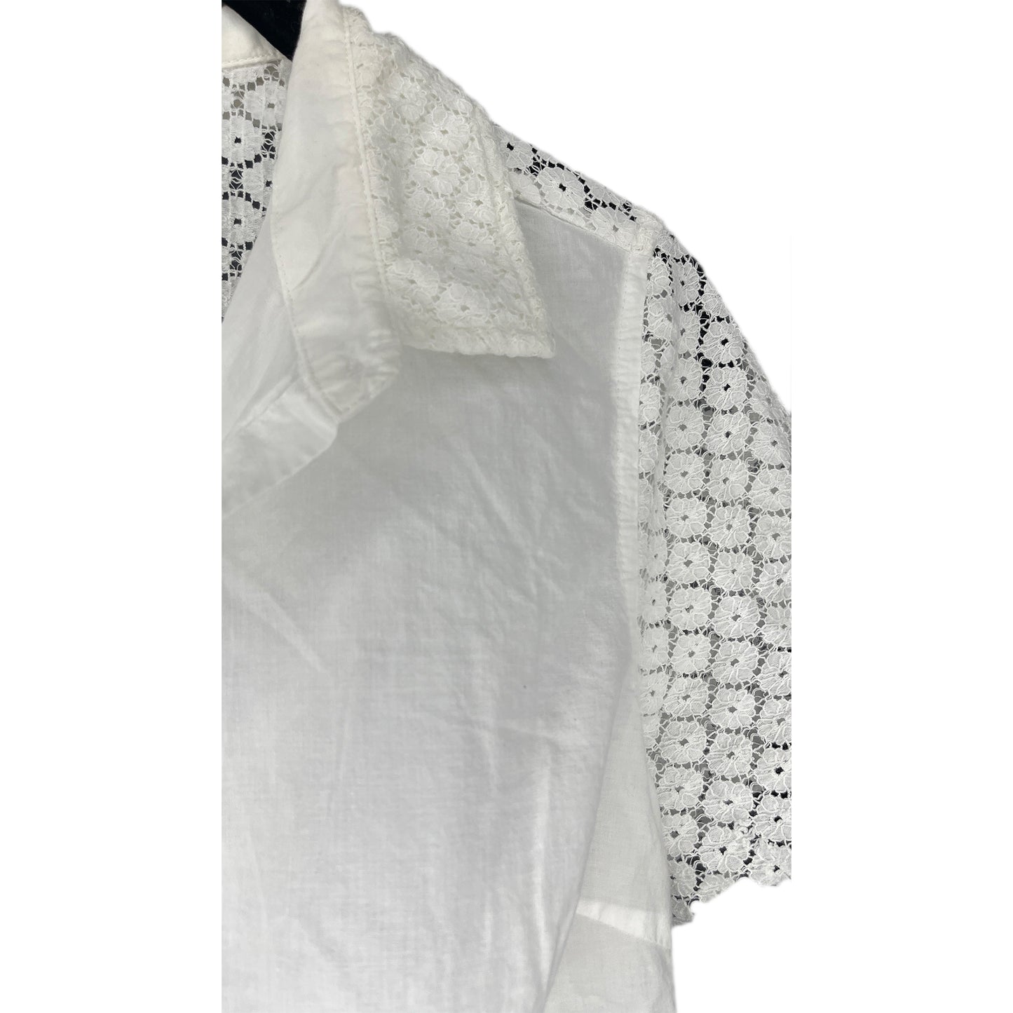 Tommy Hilfiger Top Short Sleeve Lace Collar & Sleeves Button Down White Size L SKU 000273-3