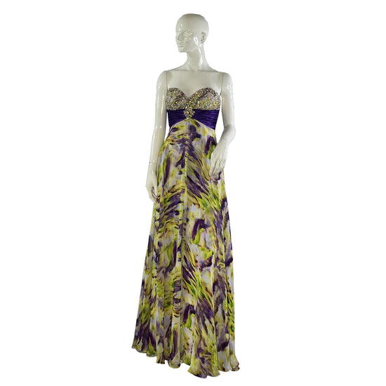 Tony Bowls Paris Gown Strapless Embellished Purple, Yellow, White Size 2 SKU 000365-2