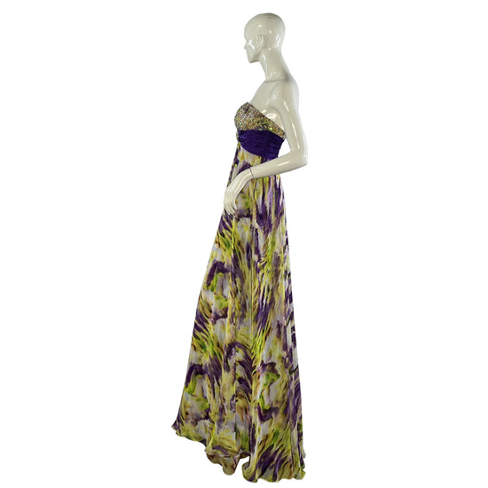 Tony Bowls Paris Gown Strapless Embellished Purple, Yellow, White Size 2 SKU 000365-2