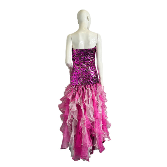 Vienna Gown Strapless Sequin-Bodice High-Low Ruffle-Skirt Size 8 Pink SKU 000351-1