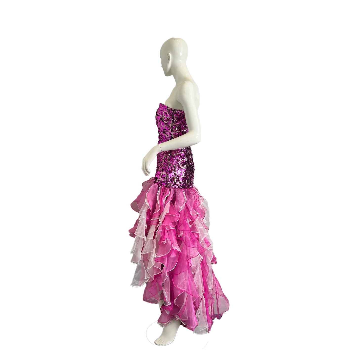 Vienna Gown Strapless Sequin-Bodice High-Low Ruffle-Skirt Size 8 Pink SKU 000351-1