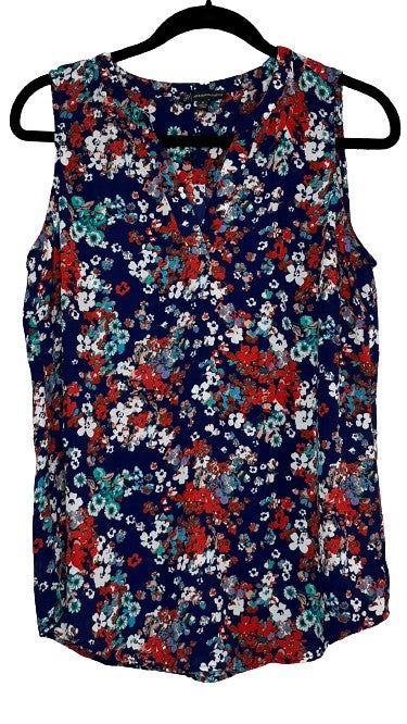 Adrianna Papell Floral Print Sheer Tank Top Blue, Red, Teal & White Sz M LSSKU 604-123