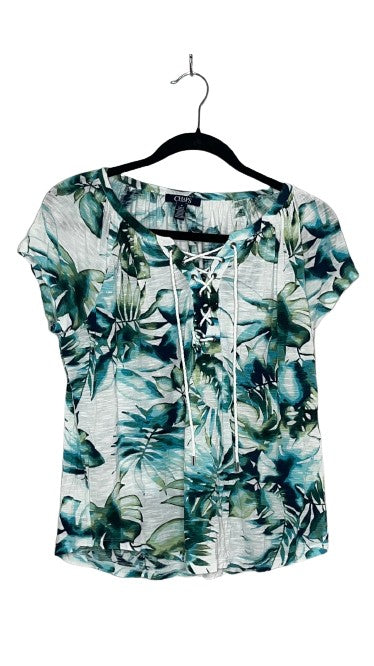 Champs Palms Pattern Top Blue, Green & White Sz M LSSKU 601-35