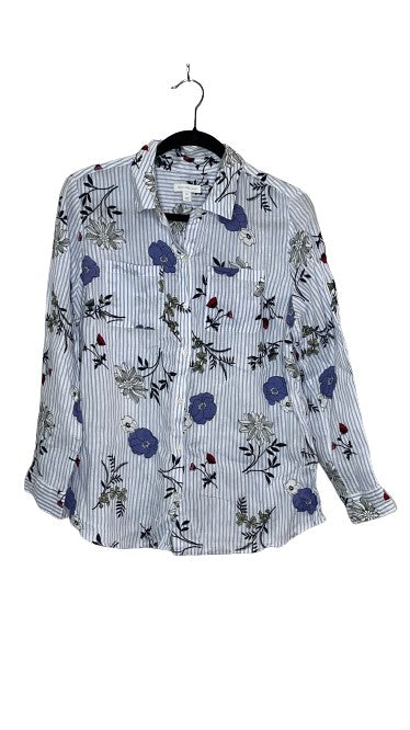 Charter Club Floral & Stripe Collared Button Down Top Blue Sz PL LSSKU 602-51