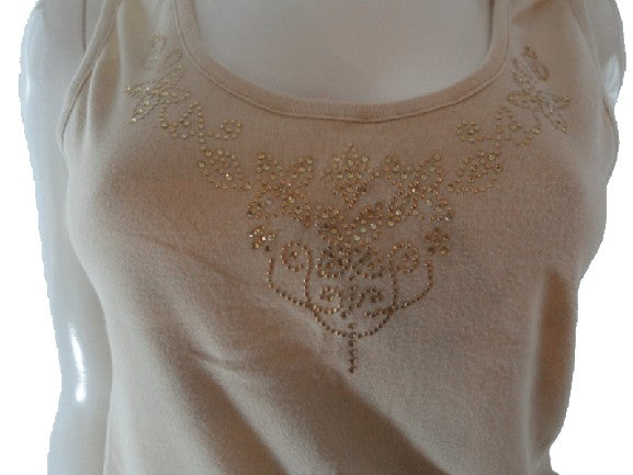 70's Women's Tank Top With Decorative Gold Beads L SKU 000283-12