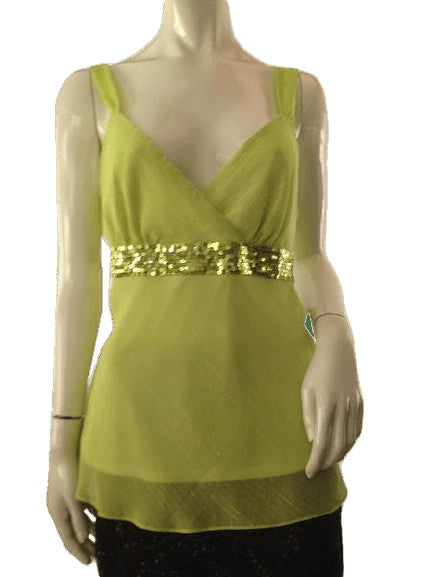 Load image into Gallery viewer, 70&amp;#39;s Top Lime Green with Sequins Size L (SKU 000209)
