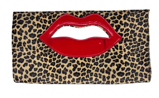Lips Clutch Leopard Brown, Tan, Red SKU 000422
