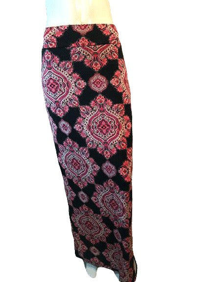 90's FLORAL MAXI SKIRT Pink and Black Ankle Length Small Stretch Sz S NWT SKU 000126