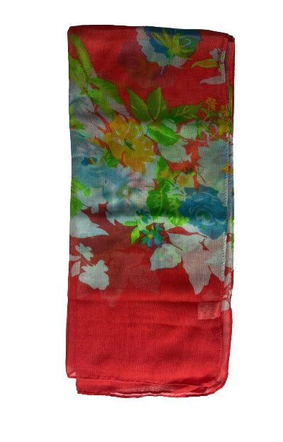 Scarf Floral Sheer Pink, Green, Light Blue SKU 000436