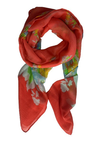 Scarf Floral Sheer Pink, Green, Light Blue SKU 000436