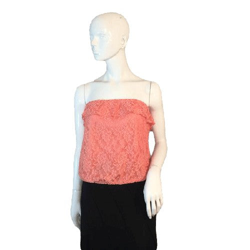 Load image into Gallery viewer, 80&amp;#39;s Orange Lace Sexy Strapless Halter Top Size XL SKU 000128
