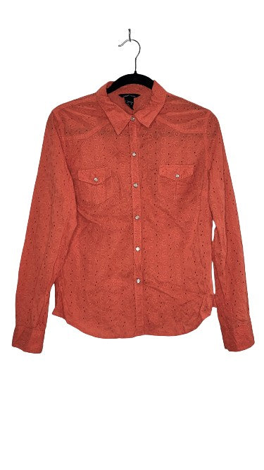 Moda International Long Sleeve Floral Collared Button Down Top Salmon-Pink Sz M LSSKU 602-56