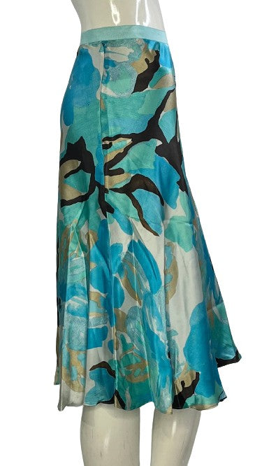Banana Republic Skirt Floral Blue, Tan, Brown Size 14 SKU 000092-1
