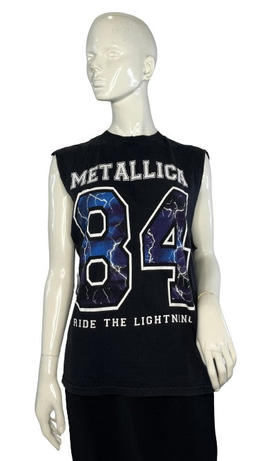 Metallica 84 Top Cut-Off Tank Lighting Detail Blue, Black, White Sz L SKU 000211-6