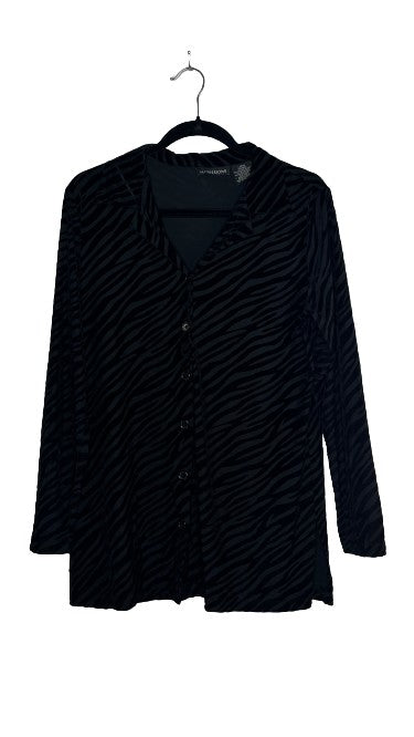 Impressions Zebra Print Long Sleeve Collar Button Down Top Black Sz L LSSKU 607-21
