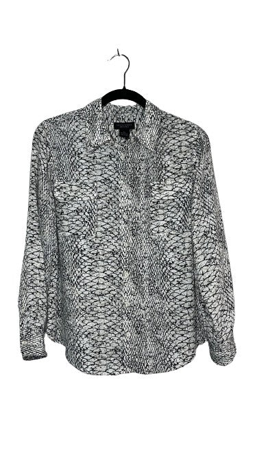 Investments Snakeskin Pattern Long Sleeve a Button Down Top Black & White Sz PL LSSKU 601-46