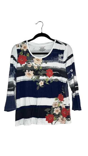 Investments Stripe & Floral Long Sleeve Top Sz PL LSSKU 607-6