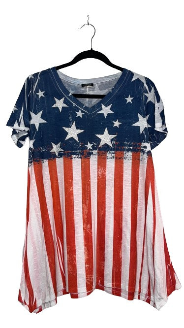 Jostar American Flag Top Red, White & Blue Sz M LSSKU 603-98