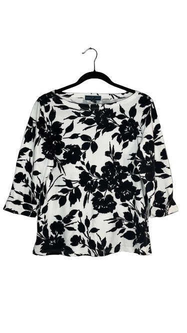Karen Scott Floral ¾ Sleeve Top Black & White Sz M LSSKU 601-28