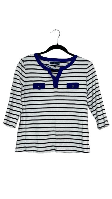 Karen Scott Stripe Top w Blue Details Black, White & Blue Sz PL LSSKU 602-65
