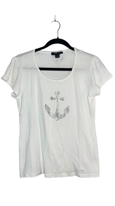 Style & Co. Short Sleeve Top w Anchor Embellishment White Sz L LSSKU 603-90