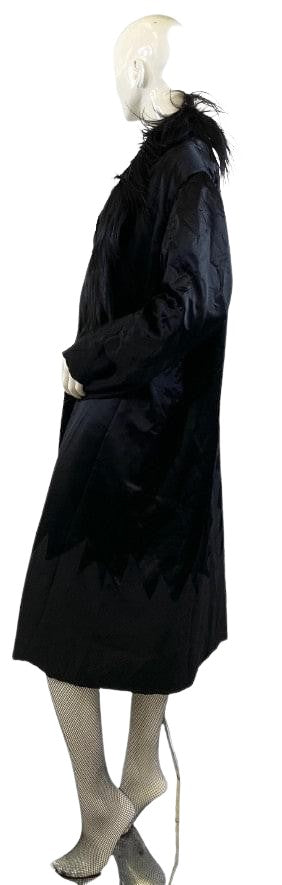 1930's Antique Satin With Real Fur Coat Long Black SKU 000333-7