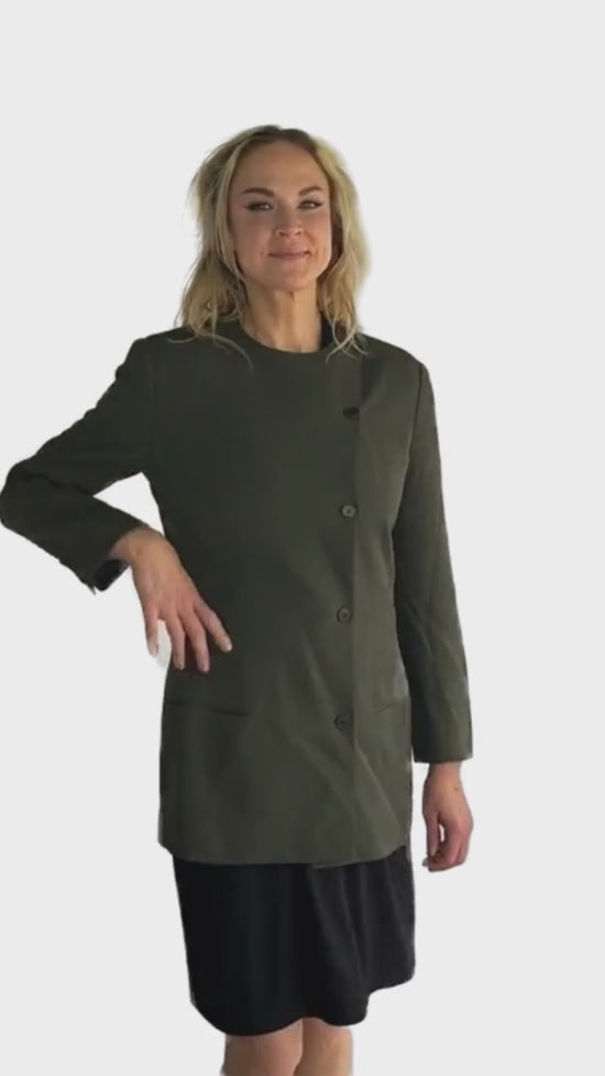 Load and play video in Gallery viewer, Calvin Klein Collection Dark Green Long Sleeve Jacket/Blazer Size 6 SKU 000206
