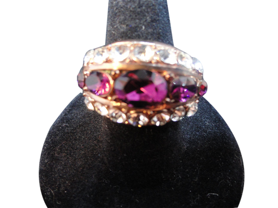 Jewelry Ring Rose Gold toned Band Amethyst & White Stones (SKU 000163-28)
