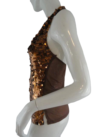 Load image into Gallery viewer, Gadzooks 80&amp;#39;s Halter Top Copper Sequins Size M (SKU 000051)
