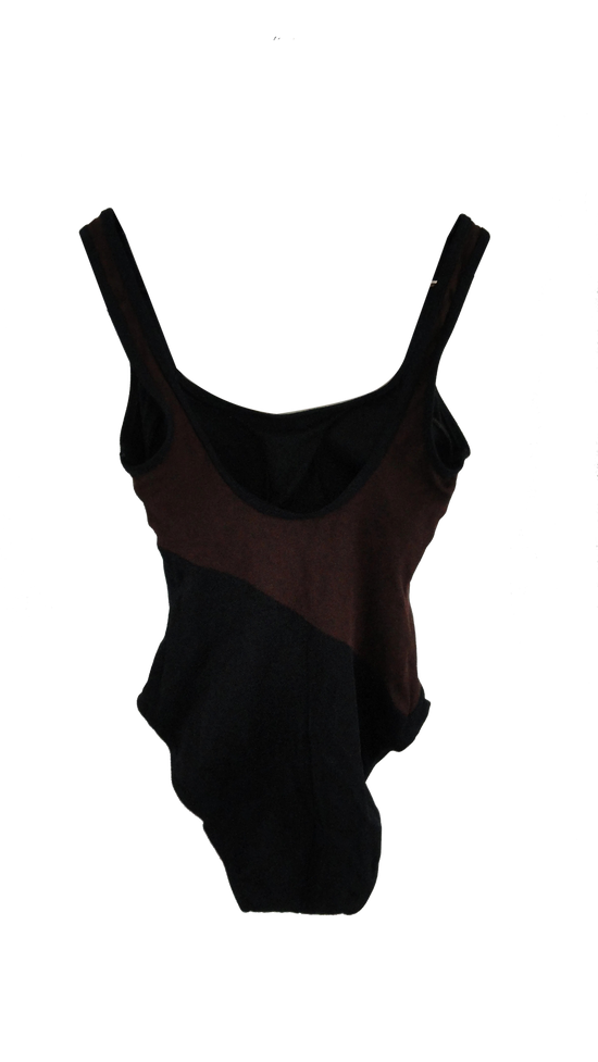 Anne Klein 60's 1 PC Bathing Suit Black & Brown Size 14 SKU 000118-19