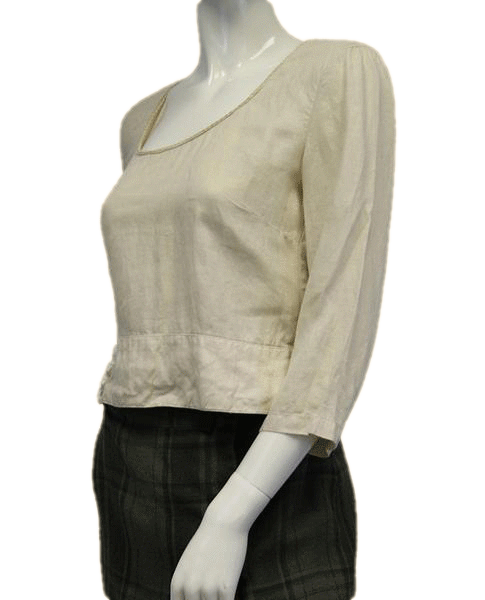 Load image into Gallery viewer, Armani Jeans Tan Round Neck Linen Top Size US 8 SKU 000052
