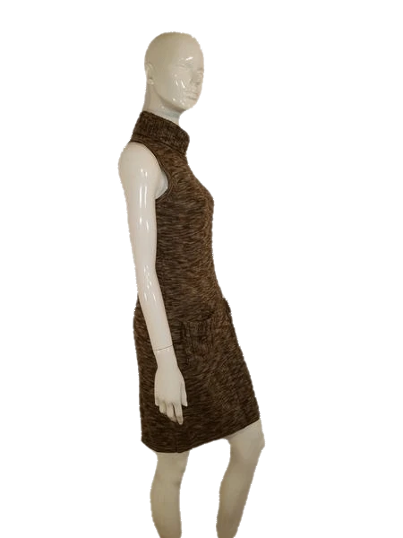 Load image into Gallery viewer, Calvin Klein Sleeveless Turtleneck Brown Knit Sweater Dress Size S SKU 000136
