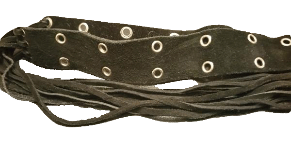 Load image into Gallery viewer, BELT Black Suede with Silver Grommets and Fringe SKU 000099
