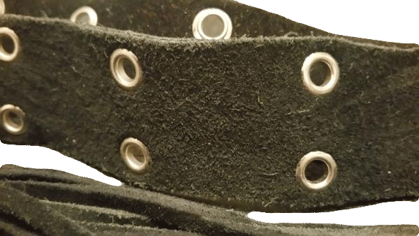 Load image into Gallery viewer, BELT Black Suede with Silver Grommets and Fringe SKU 000099
