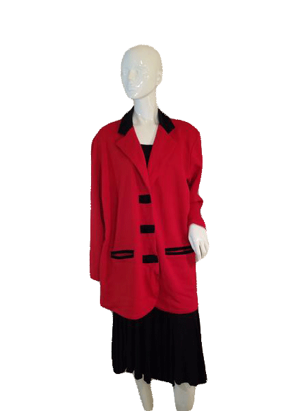 Load image into Gallery viewer, Outlander 70&amp;#39;s Red and Black Long Sleeve Sweater Jacket Blazer Size 40-42 SKU 000141
