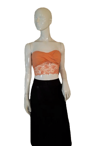 Load image into Gallery viewer, Bozzolo Orange Lace Sexy Strapless Crop Top Size Large SKU 000128
