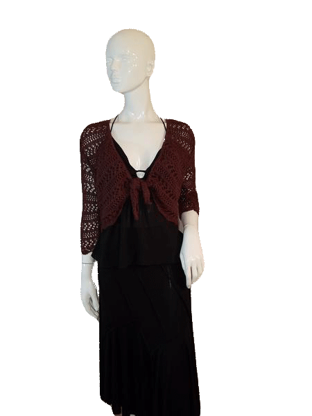 Load image into Gallery viewer, Mixit Knitted 70&amp;#39;s Lacey Top Brown Size S/M SKU 000128

