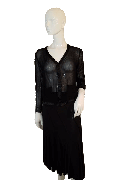 Black Sheer Long Sleeve Top with Front Button Down Closure Size L SKU 000128