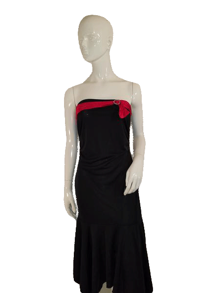 Zinc 80's Strapless Black W/Red Ribbon And Bow Designer Dress Size L SKU 000136