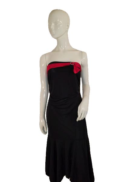 Load image into Gallery viewer, Zinc 80&amp;#39;s Strapless Black W/Red Ribbon And Bow Designer Dress Size L SKU 000136
