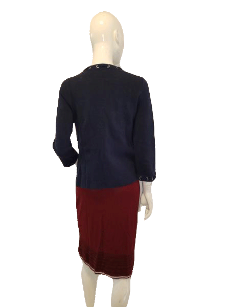 Load image into Gallery viewer, Jones New York Signature Collection 70&amp;#39;s Long Sleeve Navy Blue Open Front Sweater Size S SKU  000127
